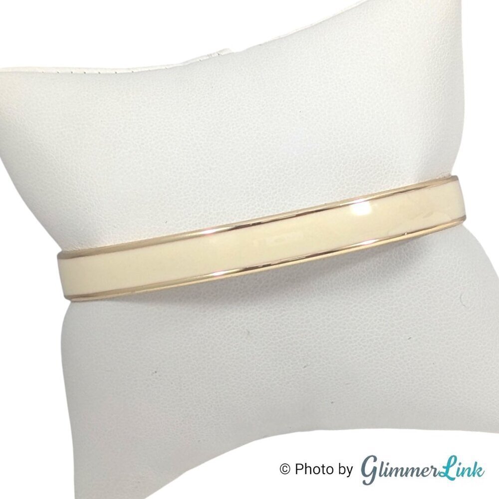 Gap Cream Enamel Stripe Classic Gold Tone Bangle Bracelet
